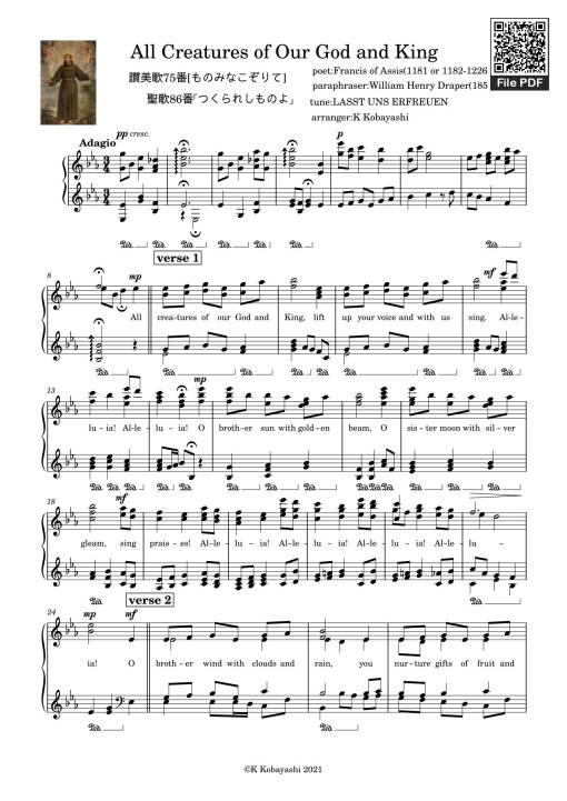 Sheet PDF of All Creatures of Our God and King Piano