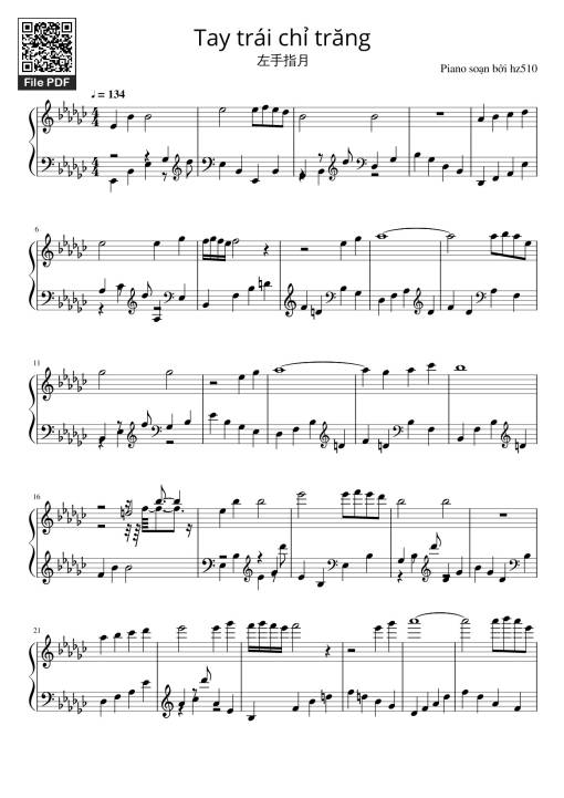 Sheet PDF of Tay trái chỉ trăng Sheet Piano