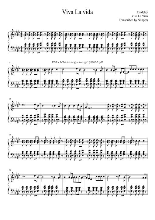 Viva La vida Sheet Piano