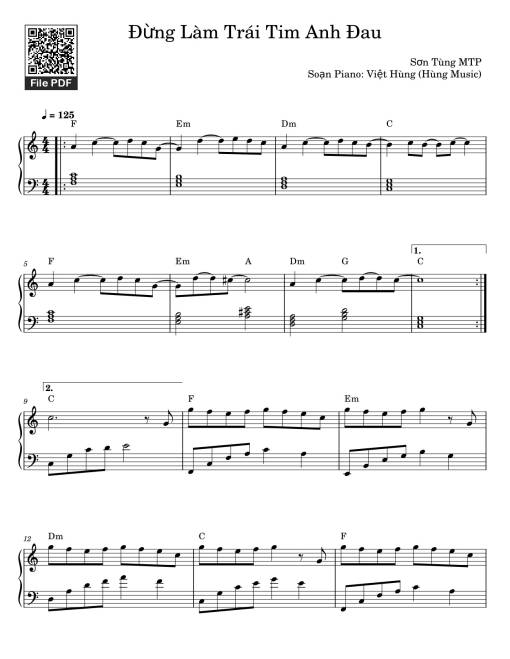 Sheet PDF of Đừng Làm Trái Tim Anh Đau Sheet Piano