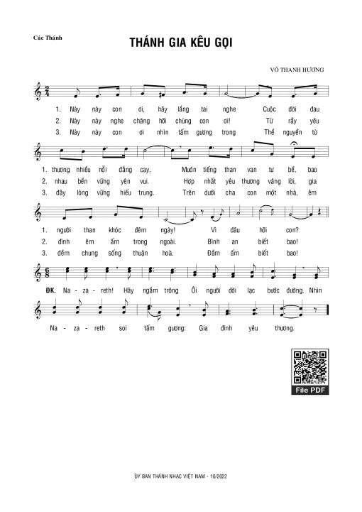 Sheet PDF of Thánh Gia Kêu Gọi