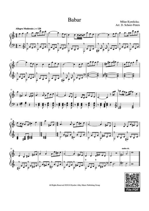 Babar Sheet Piano - Milan Kymlicka; Arr. D. Scheer-Peters