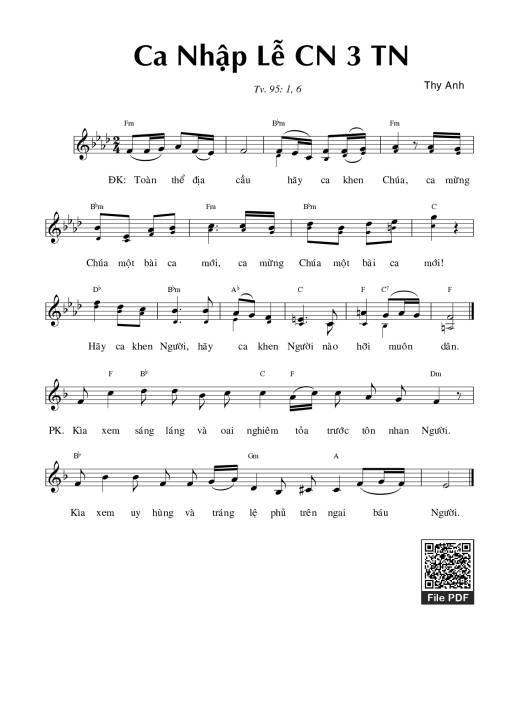 Thánh Vịnh 95, Ca Nhập Lễ Chúa Nhật 3 Thường Niên