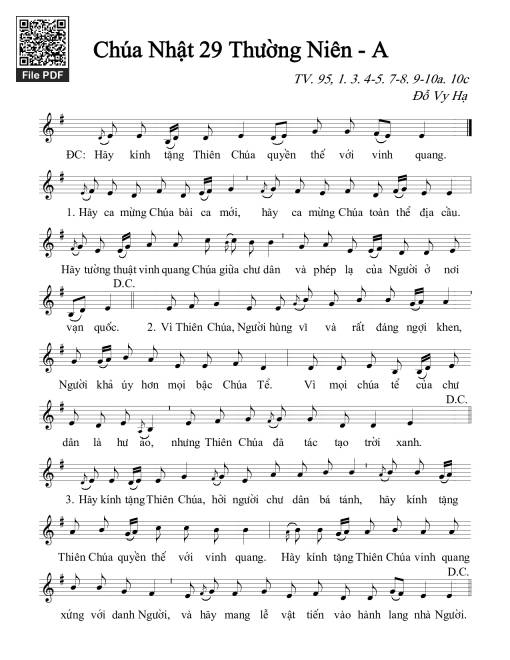 Thánh Vịnh 95, Chúa Nhật 29A Thường Niên