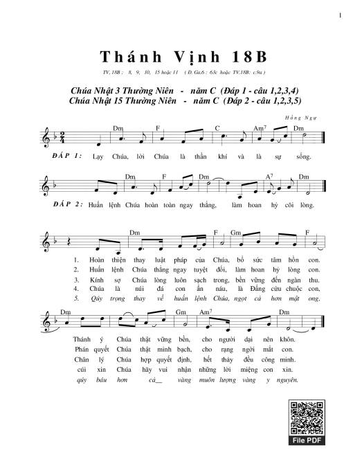 Thánh Vịnh 18, Chúa Nhật 3C Thường Niên