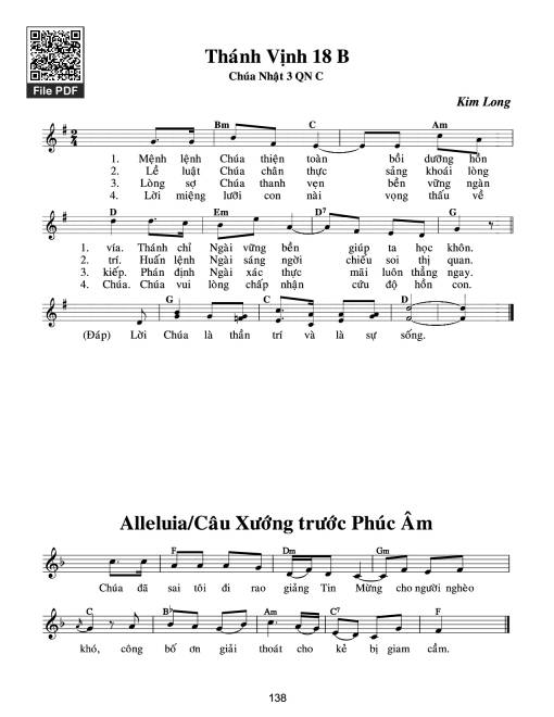 Sheet PDF of Thánh Vịnh 18, Chúa Nhật 3C Thường Niên