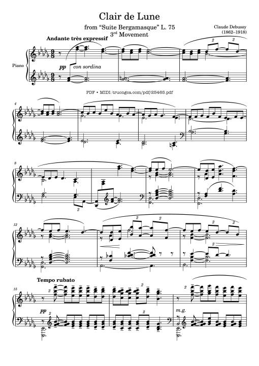 Sheet PDF of Clair de Lune Piano