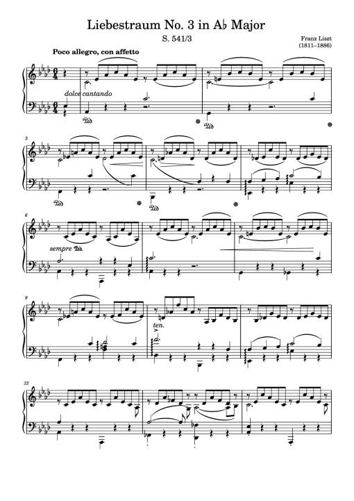 Liebestraum No. 3 in A♭ Major Piano