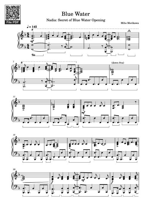 Sheet PDF of Blue Water Piano