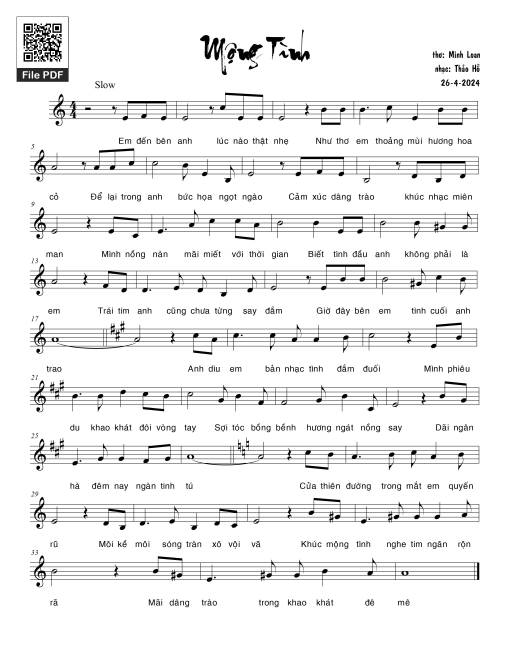 Sheet PDF of Mộng tình - Thảo Hồ