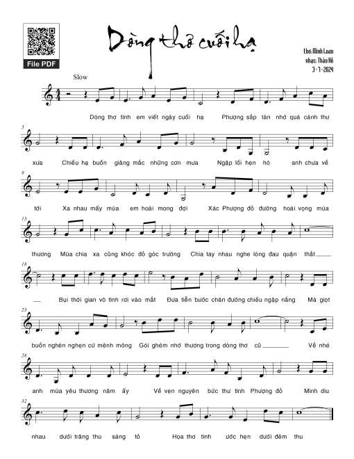 Sheet PDF of Dòng thơ cuối hạ