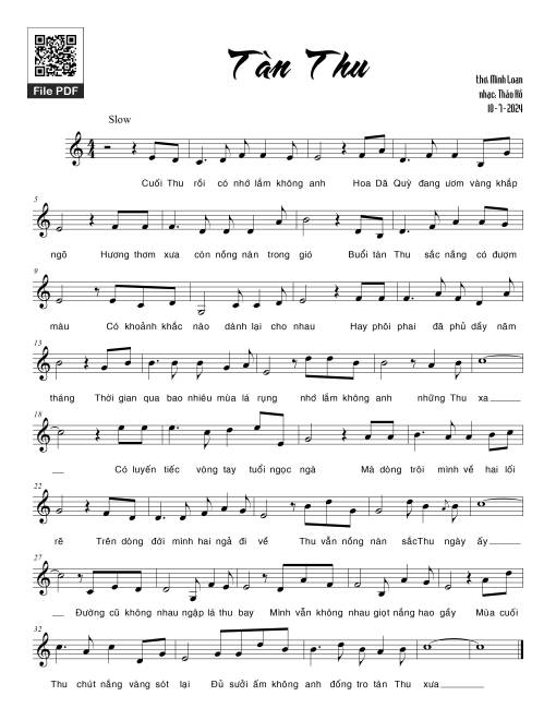 Sheet PDF of Tàn Thu - Thảo Hồ