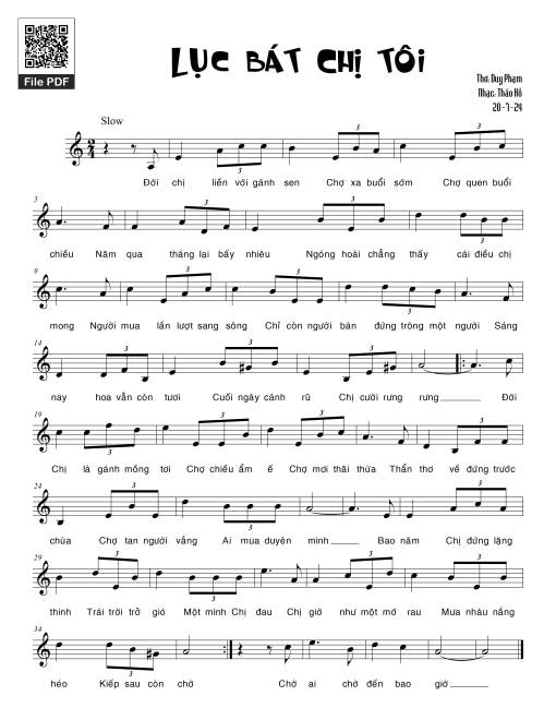 Sheet PDF of Lục bát chị tôi