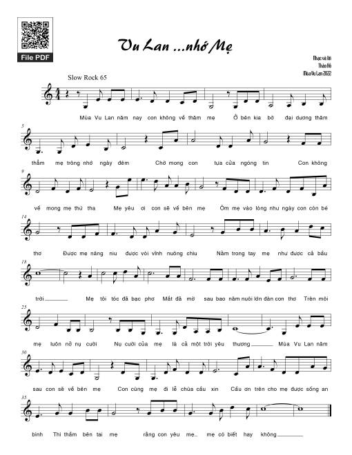 Sheet PDF of Vu Lan nhớ mẹ