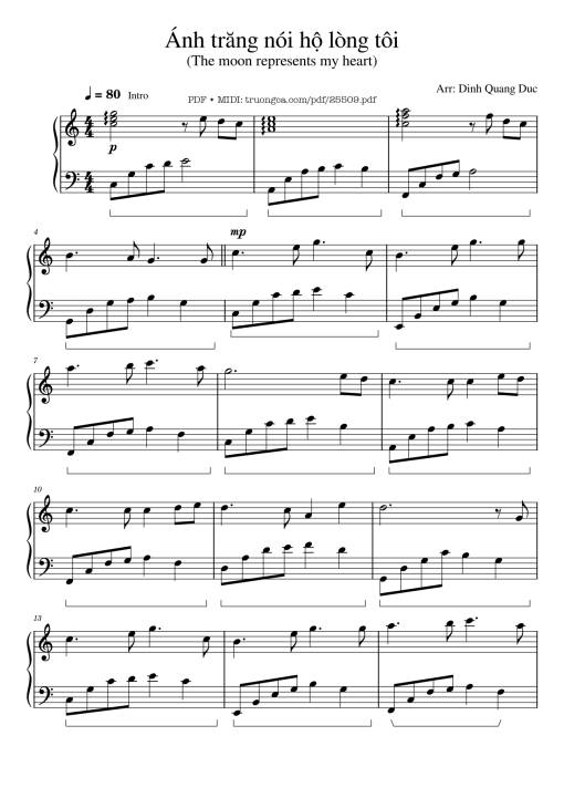 Sheet PDF of Ánh trăng nói hộ lòng tôi Piano