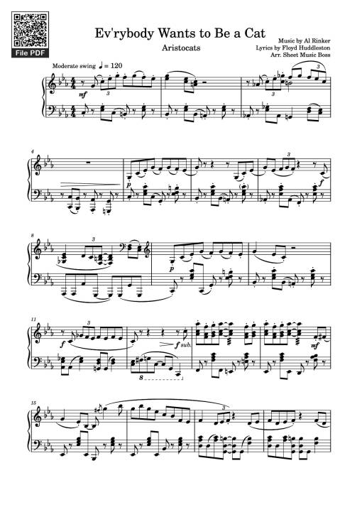 Sheet PDF of Ev'rybody Wants to Be a Cat Piano