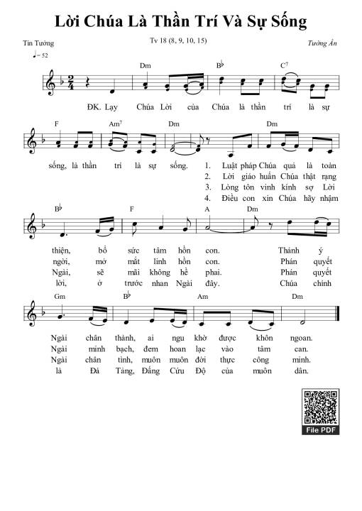 Sheet PDF of Thánh Vịnh 18, Lời Chúa Là Thần Trí Và Sự Sống