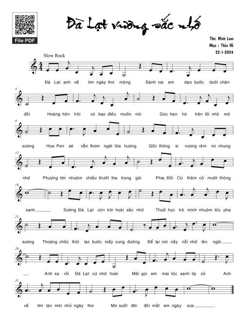 Sheet PDF of Đà Lạt vương sắc nhớ