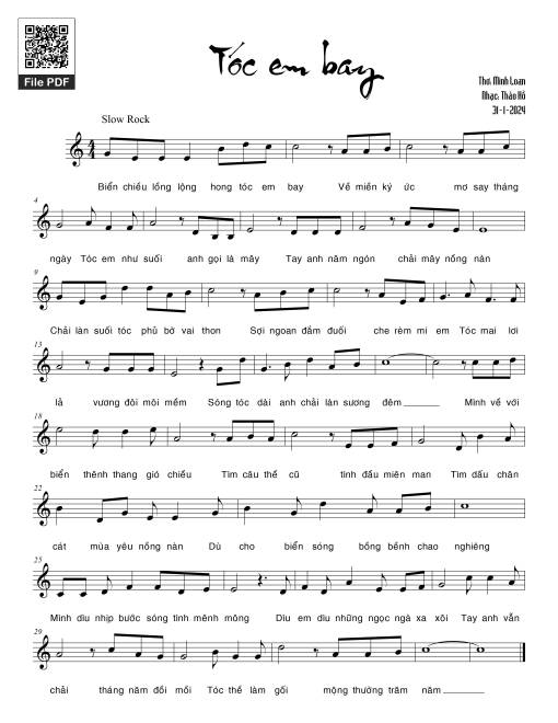 Sheet PDF of Tóc mây bay - Thảo Hồ