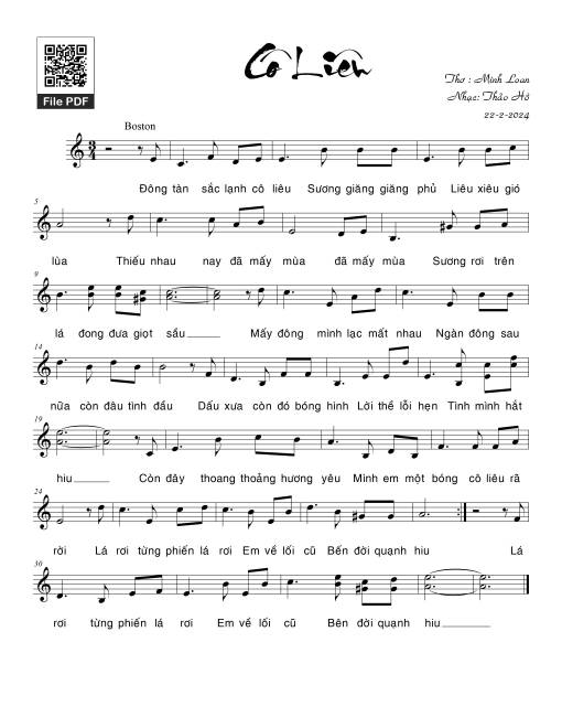 Sheet PDF of Cô liêu - Thảo Hồ