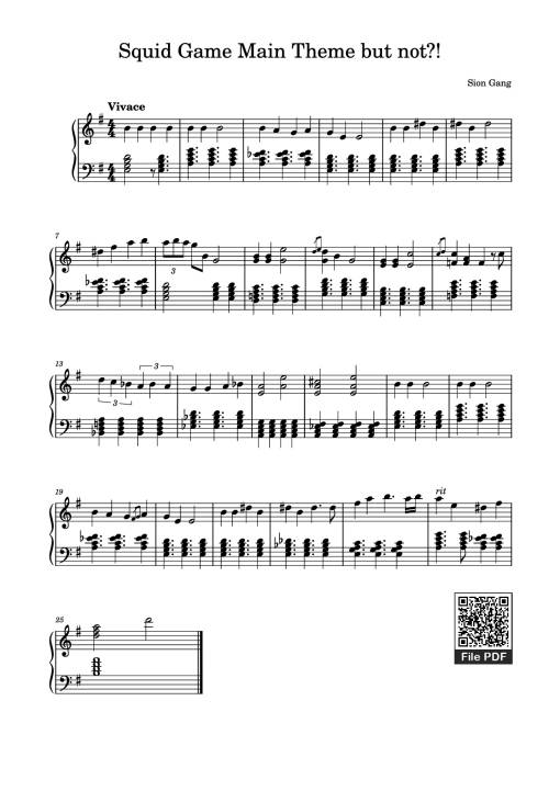 Sheet PDF of Squid Game Main Theme but not?! Piano