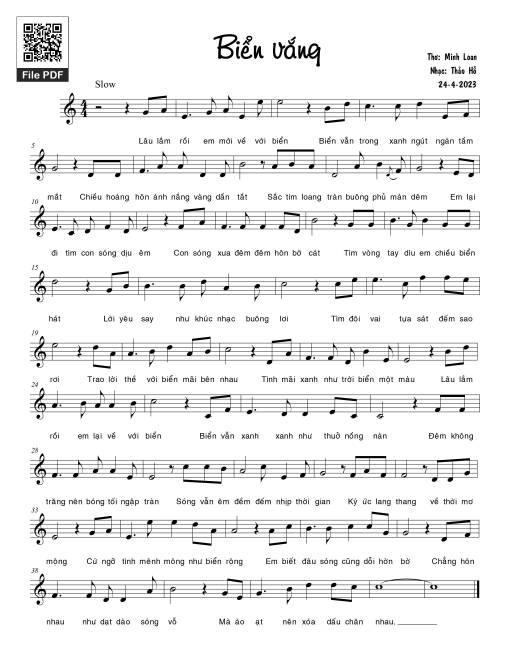 Sheet PDF of Biển vắng - Thảo Hồ