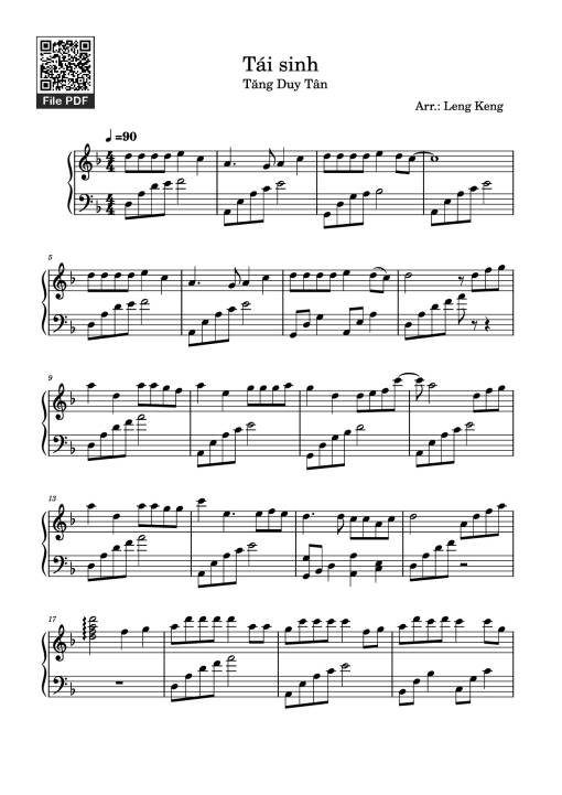 Sheet PDF of Tái sinh Piano dễ