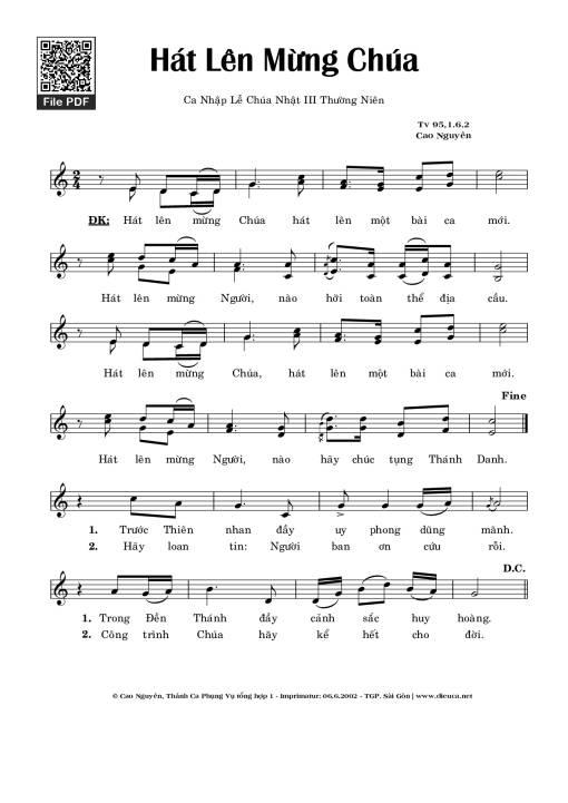 Sheet PDF of Thánh Vịnh 95, Hát Lên Mừng Chúa