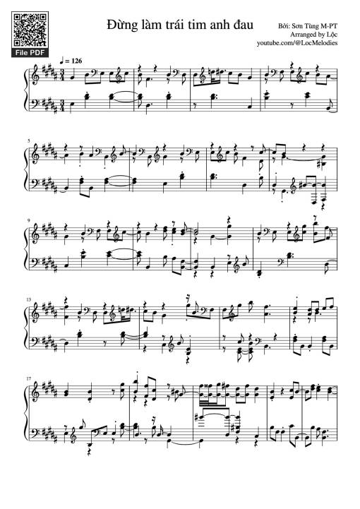Sheet PDF of Đừng làm trái tim anh đau Piano