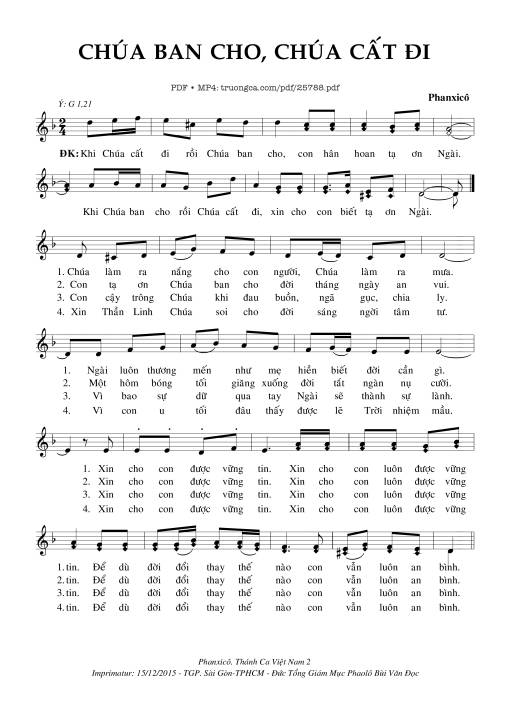 Sheet PDF of Chúa Ban Cho Chúa Cất Đi