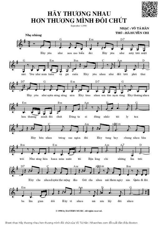 Sheet PDF of Hãy thương nhau hơn thương mình đôi chút