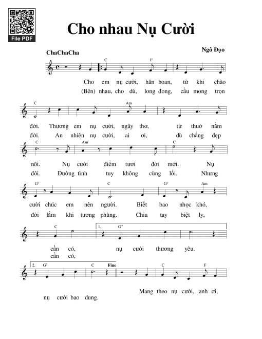 Sheet PDF of Cho nhau nụ cười