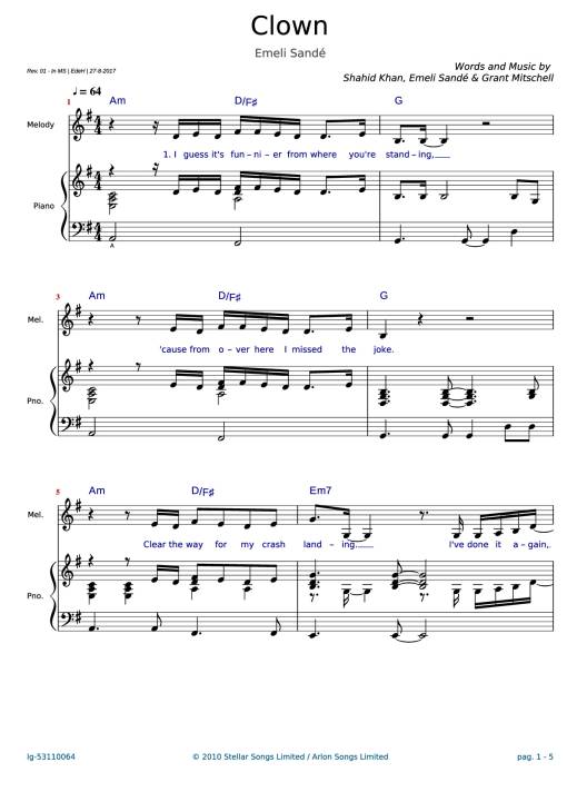 Clown Piano - Words And Music By Shahid Khan, Emeli Sand? & Grant Mitschell