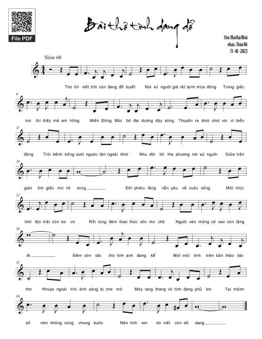 Sheet PDF of Bài thơ tình dang dở