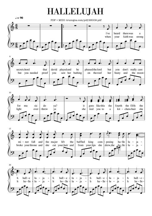Sheet PDF of Hallelujah Piano