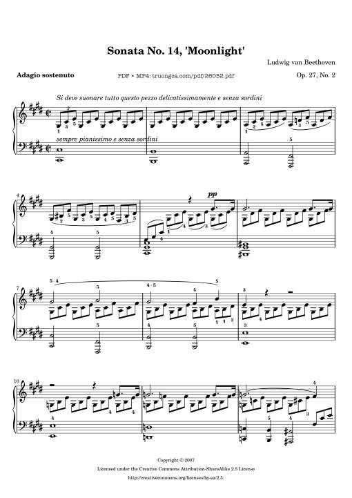 Sonata No. 14, Moonlight 1st Movement (With Fingering)