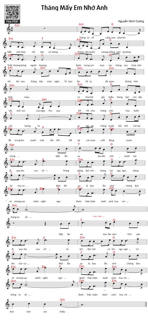 Sheet PDF of Tháng mấy em nhớ anh