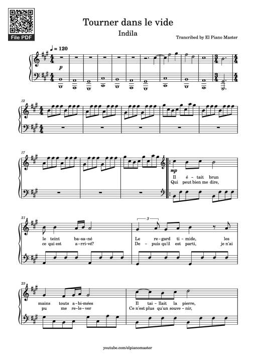 Sheet PDF of Tourner dans le vide Piano