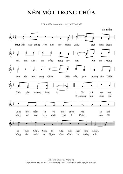 Sheet PDF of Nên Một Trong Chúa