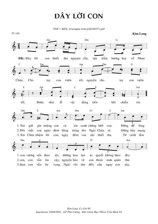Sheet PDF of Thánh Vịnh 140, Đây Lời Con