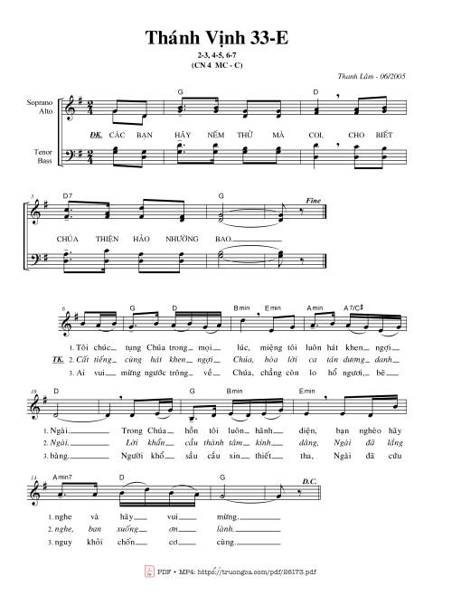 Sheet PDF of Thánh Vịnh 33, Chúa Nhật 4C Mùa Chay