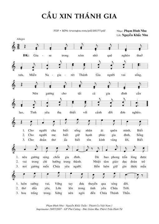 Sheet PDF of Cầu Xin Thánh Gia