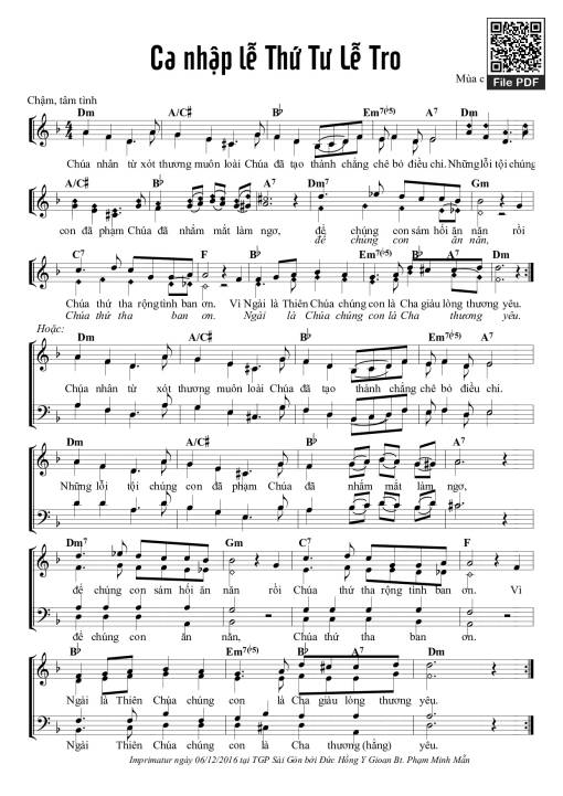 Sheet PDF of Ca Nhập Lễ Thứ Tư Lễ Tro