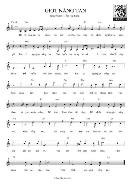 Sheet PDF of Giọt nắng tan