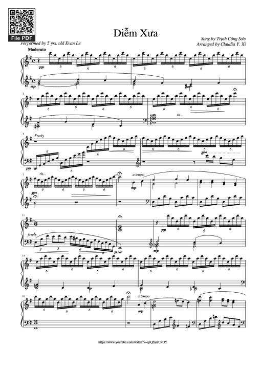 Sheet PDF of Điễm Xưa Piano (Performed by Evan Le)