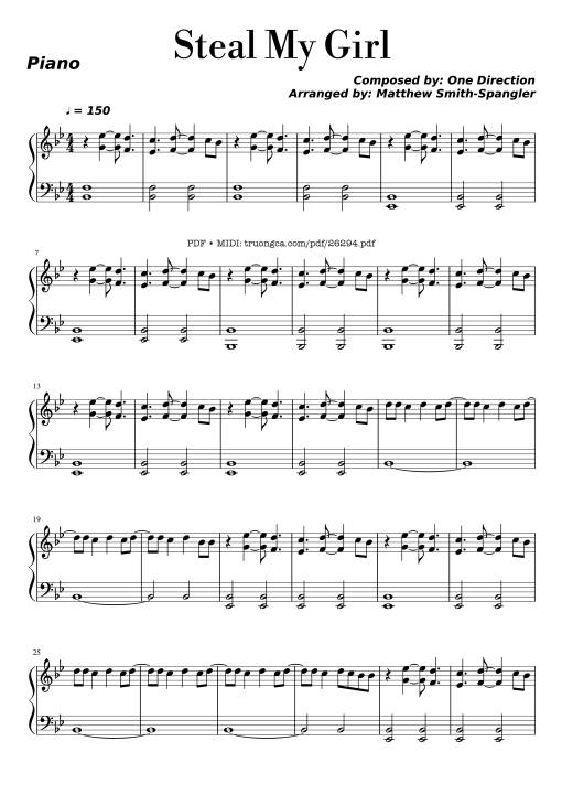 Sheet PDF of Steal My Girl Piano