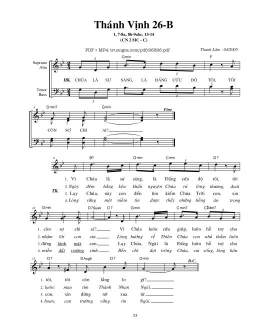 Sheet PDF of Thánh Vịnh 26, Chúa Nhật 2C Mùa Chay