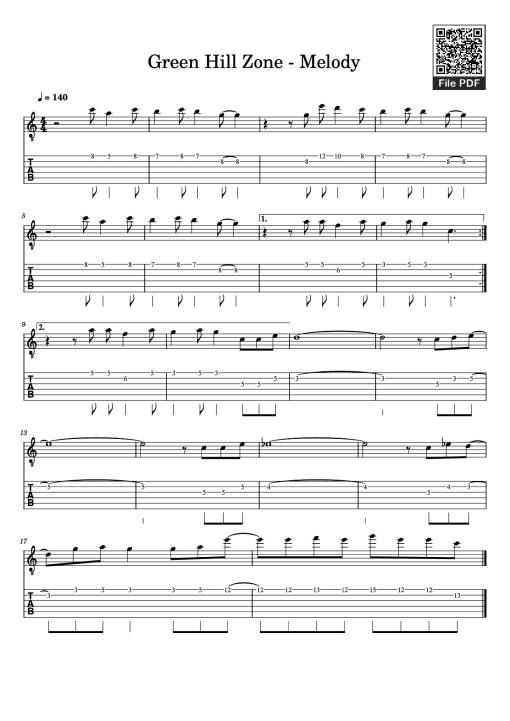 Green Hill Zone - Melody Guitar TAB