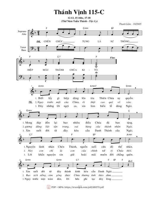 Sheet PDF of Thánh Vịnh 115, Thứ Năm Tuần Thánh - Lễ Tiệc Ly
