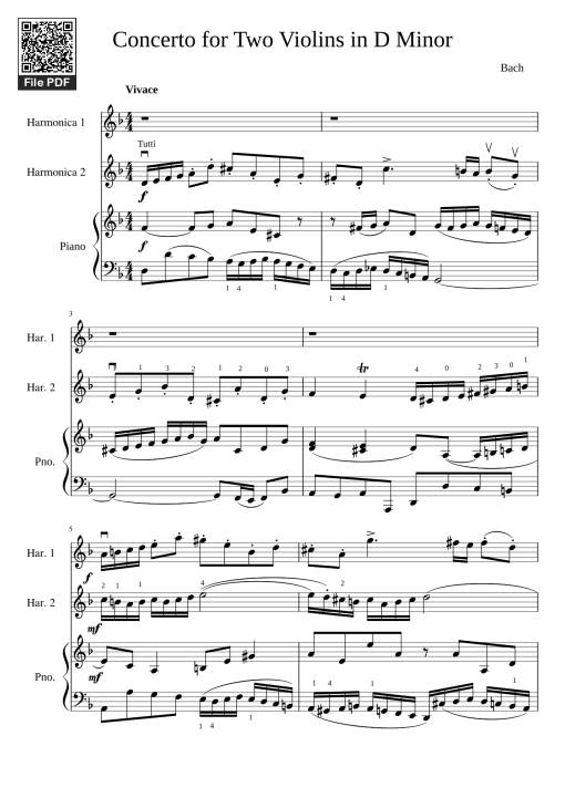 Sheet PDF of Concerto for Two Violins in D Minor Piano